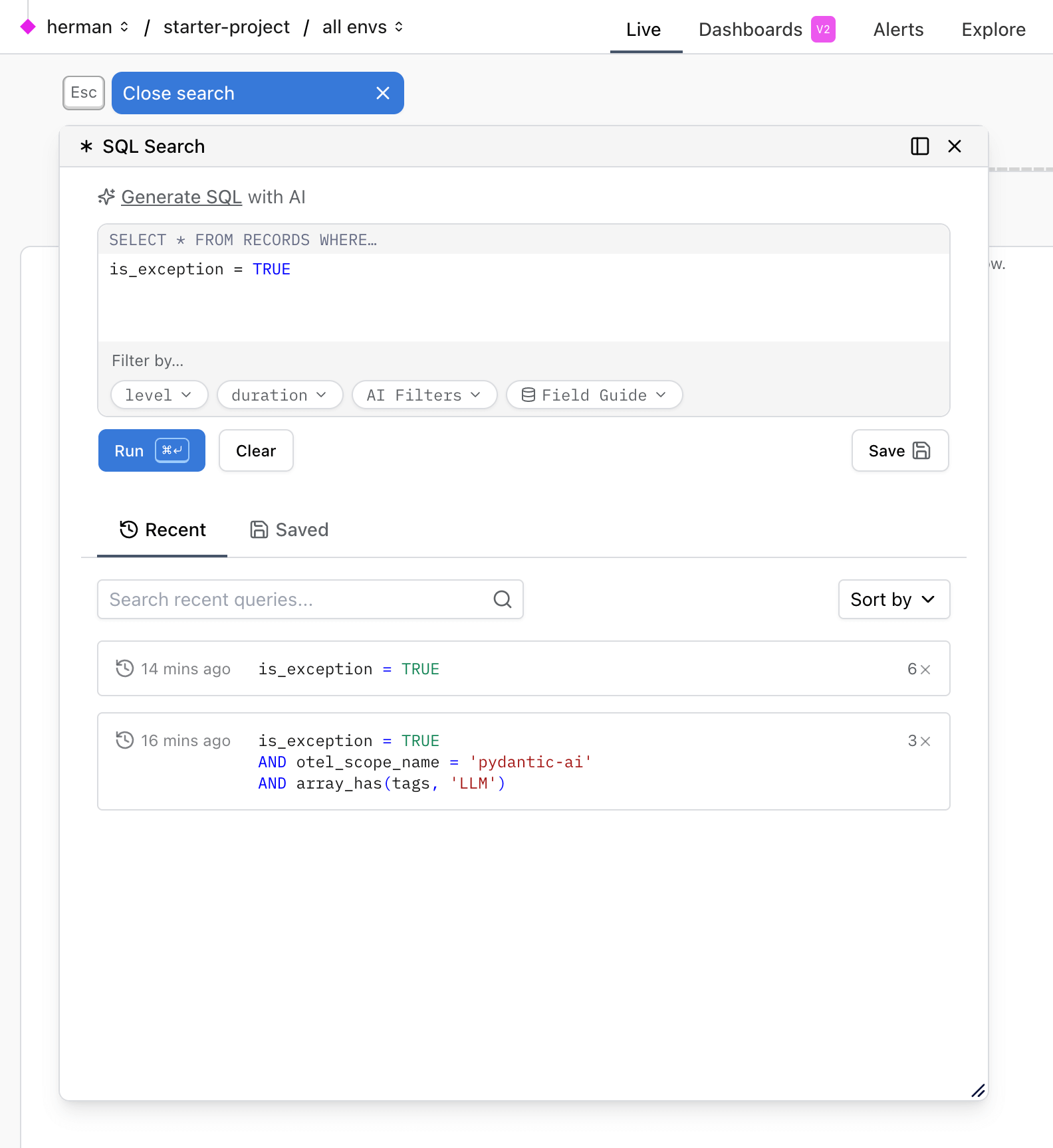 Search panel